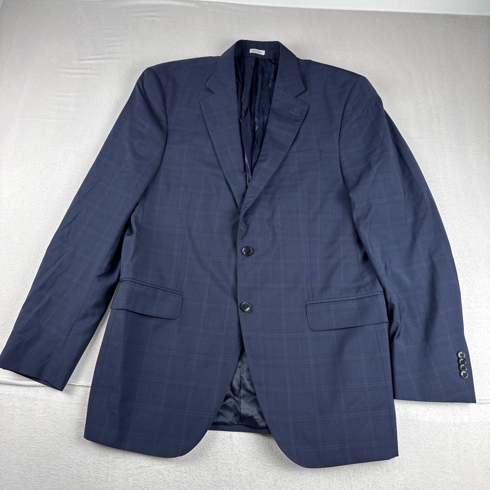 Peter Millar Mens Navy Plaid Windowpane Sport Coat 42L Wool  Preppy Office